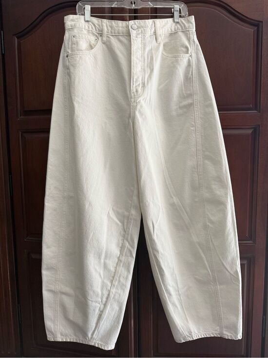 St. Agni Denim - St. Agni Mid-Rise Balloon Jeans in White - Size 29 Rigid Organic Cotton Wide Leg